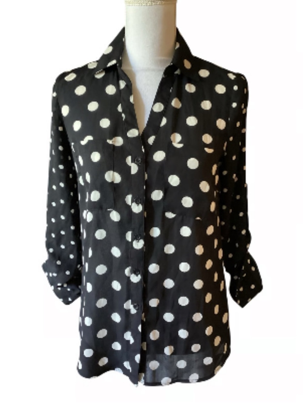 Express Portofino Black and White Polka Dot print Button-Up button down Shirt XS